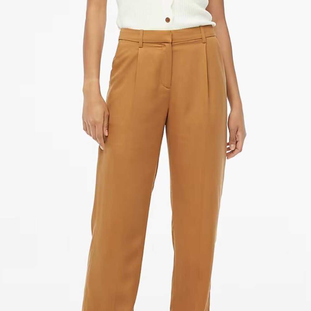 J. Crew Drapey wide leg pleated twill trouser Size Petite 12 Light Brown NWT